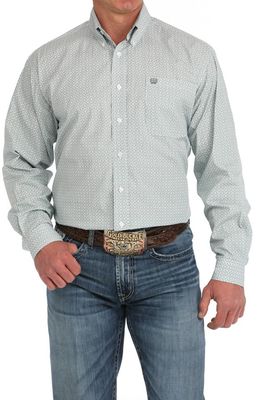 CINCH GREEN MEDALLION PRINT MENS SHIRT.