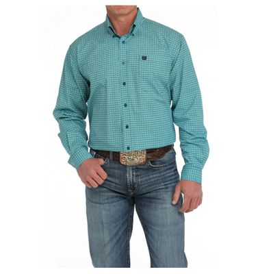 CINCH MENS MEDALLION PRINT WESTERN SHIRT TURQUOISE.