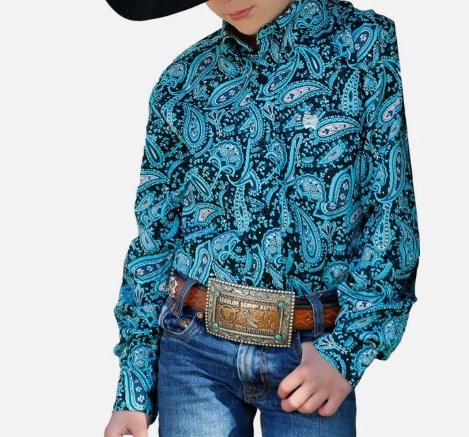 CINCH BOYS WESTERN LS SHIRT BLACK PAISLEY