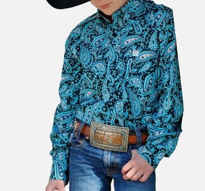 CINCH BOYS WESTERN LS SHIRT BLACK PAISLEY.