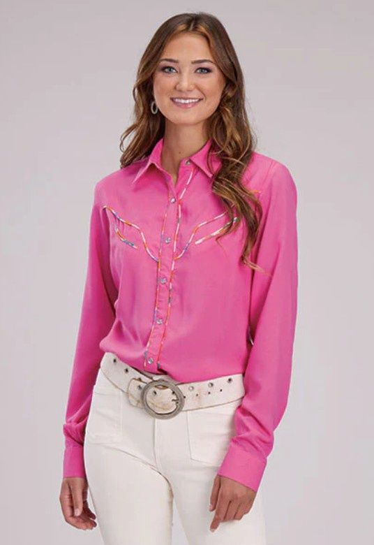 WOMENS FIVE STAR COLLECTION LS SHIRT SOLID PINK.