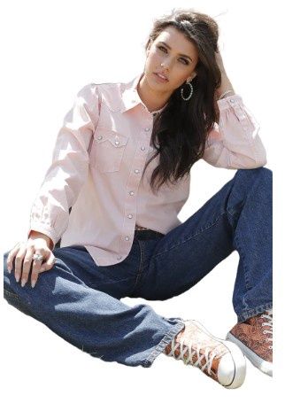 LADIES CRUEL GIRL LIGHT PINK WESTERN PEARL SNAP SHIRT.