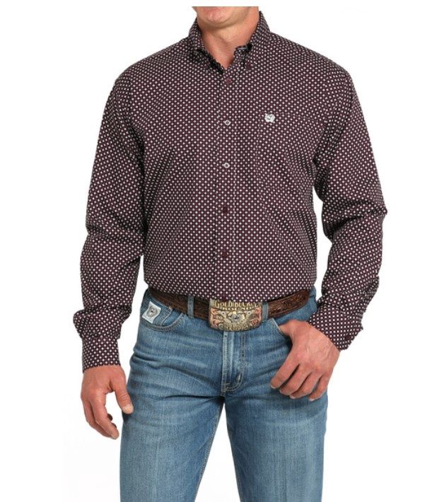 MENS GEOMETRIC PURPLE PRINT SHIRT