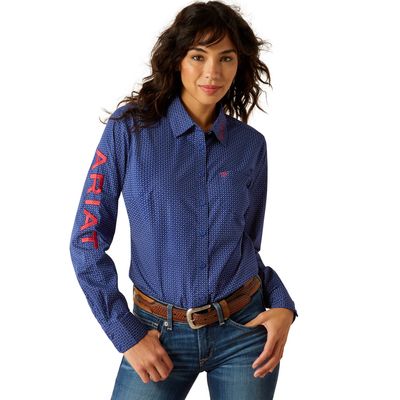 WOMENS WRINKLE RESISTANT TEAM KIRBY STRETCH SHIRT COBALT GEO