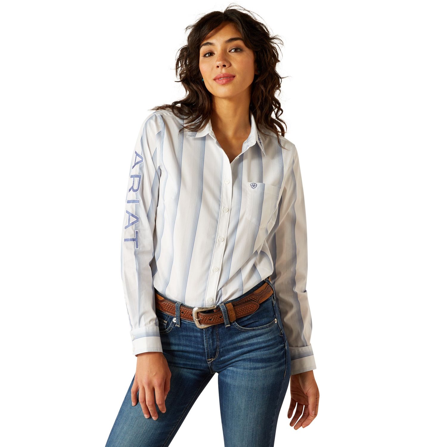 WOMENS WRINKLE RESISTANT TEAM KIRBY SHIRT FADED OMBRE BLUE STRIPE