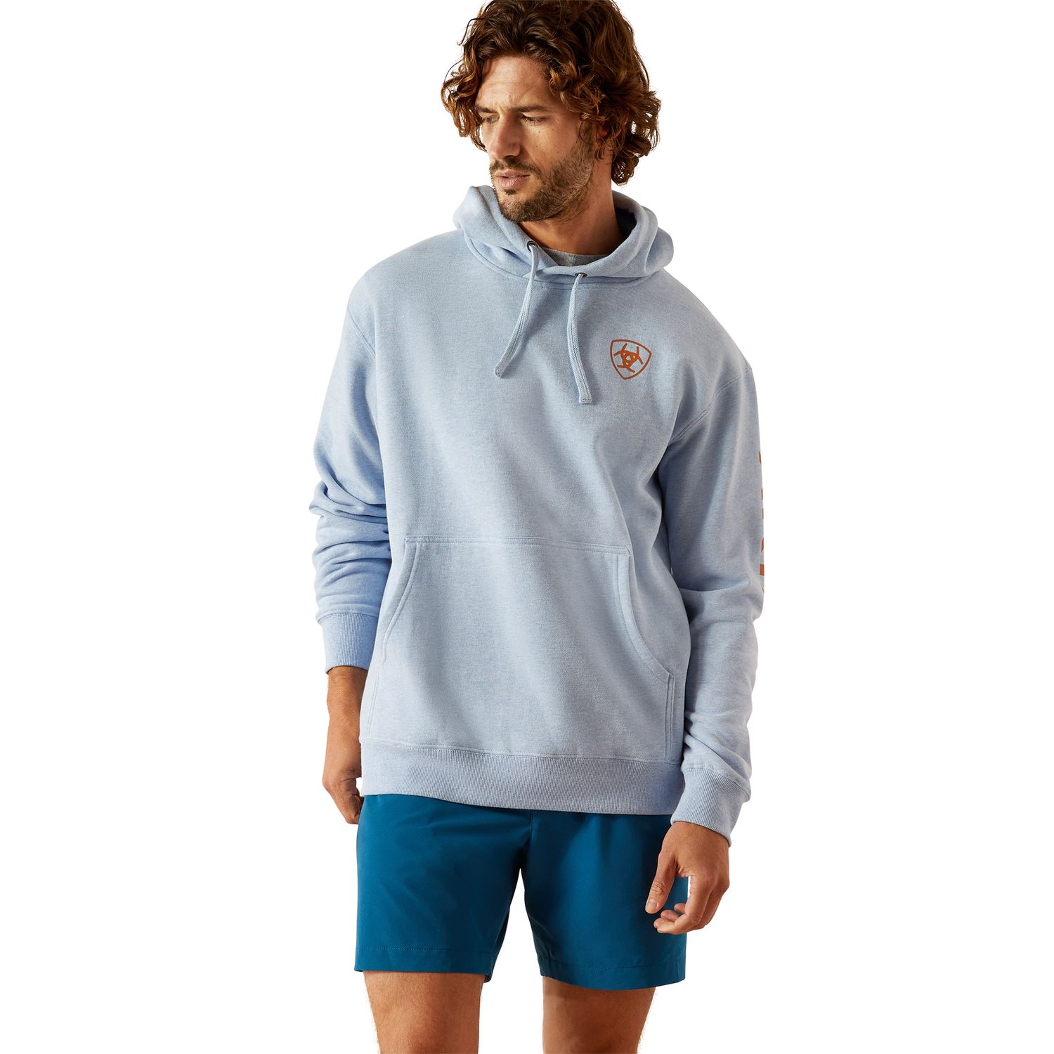ARIAT MENS LOGO HOODIE LIGHT BLUE HEATHER
