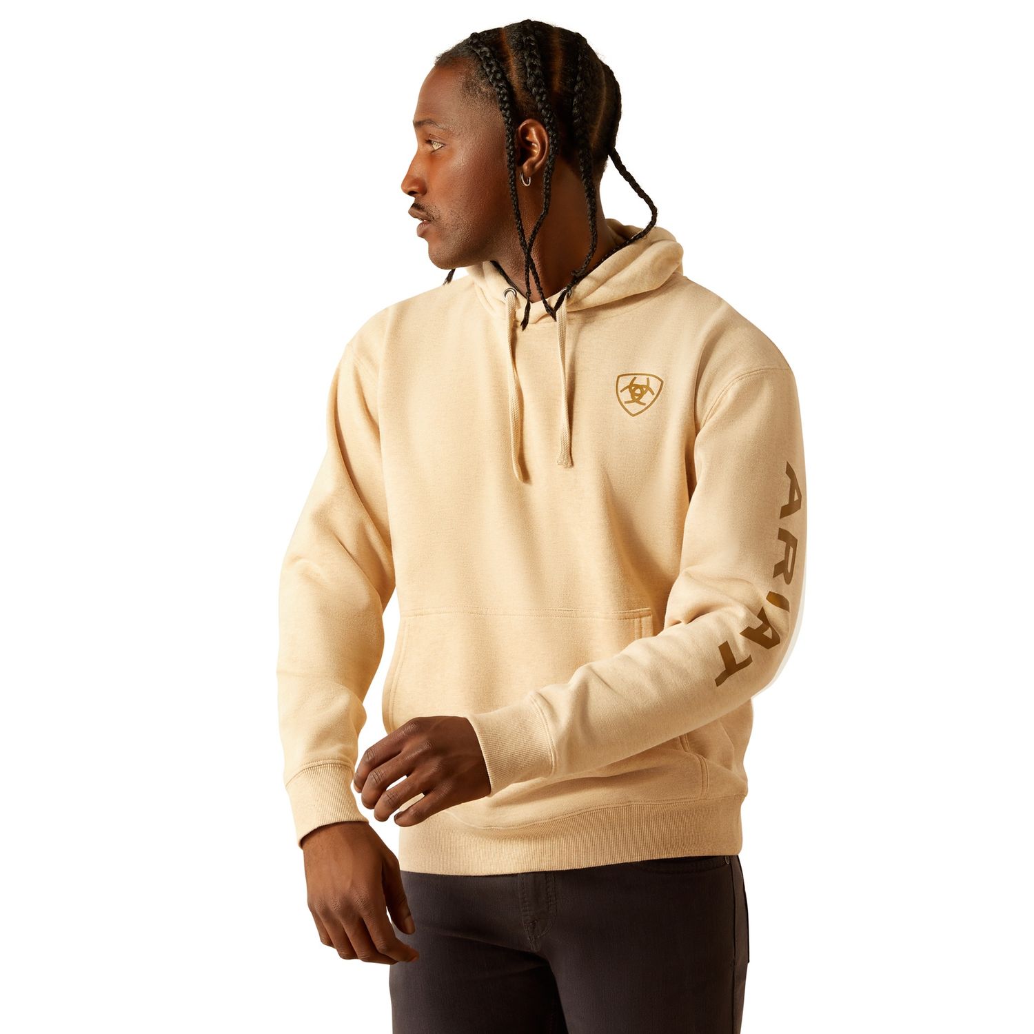 ARIAT MENS LOGO HOODIE TAN HEATHER