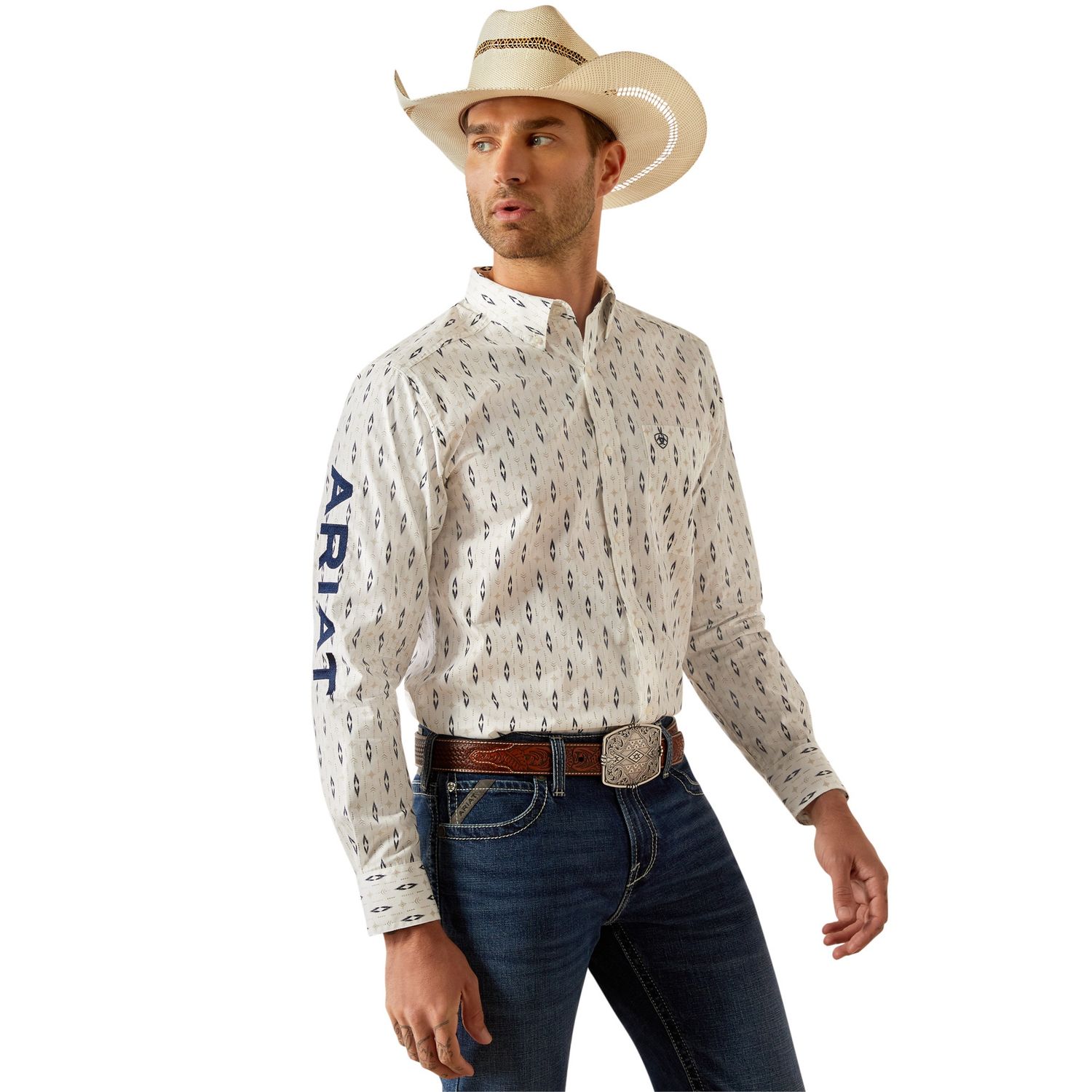 MENS TEAM PERKINS FITTED LS SHIRT WHITE/NAVY