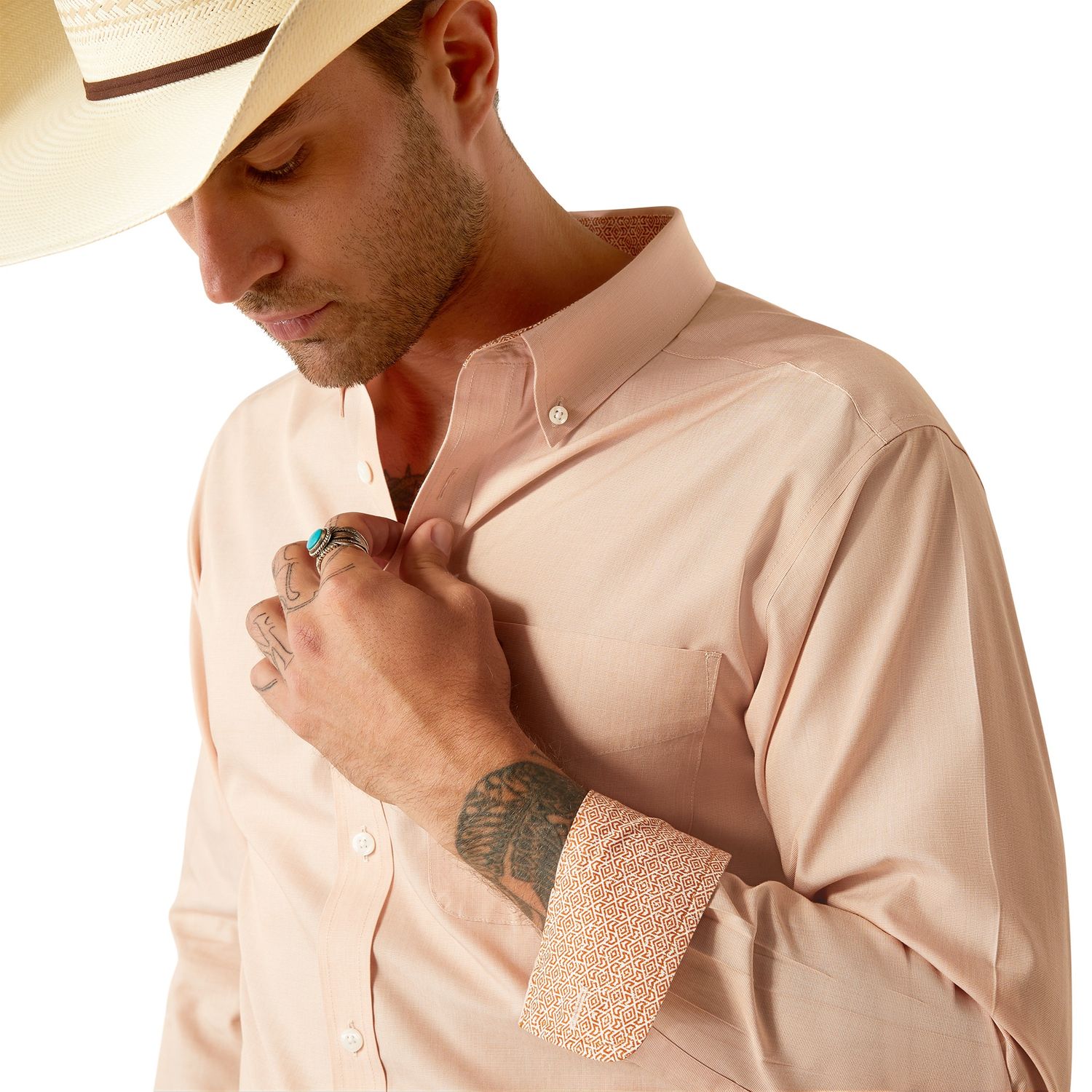 MENS WRINKLE FREE SOLID FITTED LIGHT BROWN SHIRT
