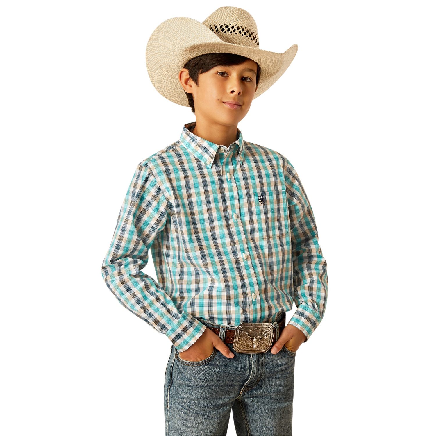 ARIAT BOYS PRO SERIES JONATHAN LS NAVY SHIRT