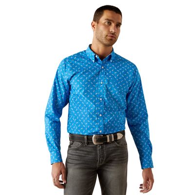 MENS WRINKLE FREE BLAZE FITTED SHIRT BLUE.
