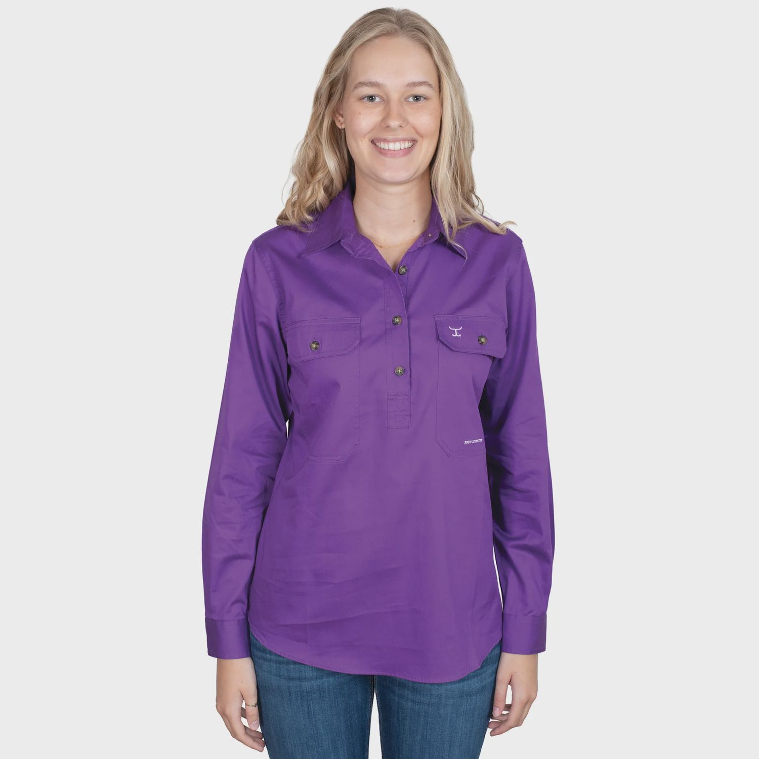 WOMEN'S - JAHNA - 1/2 BUTTON., Colour: PURPLE, Season: JCA CORE PRODUCT, Size: SMALL