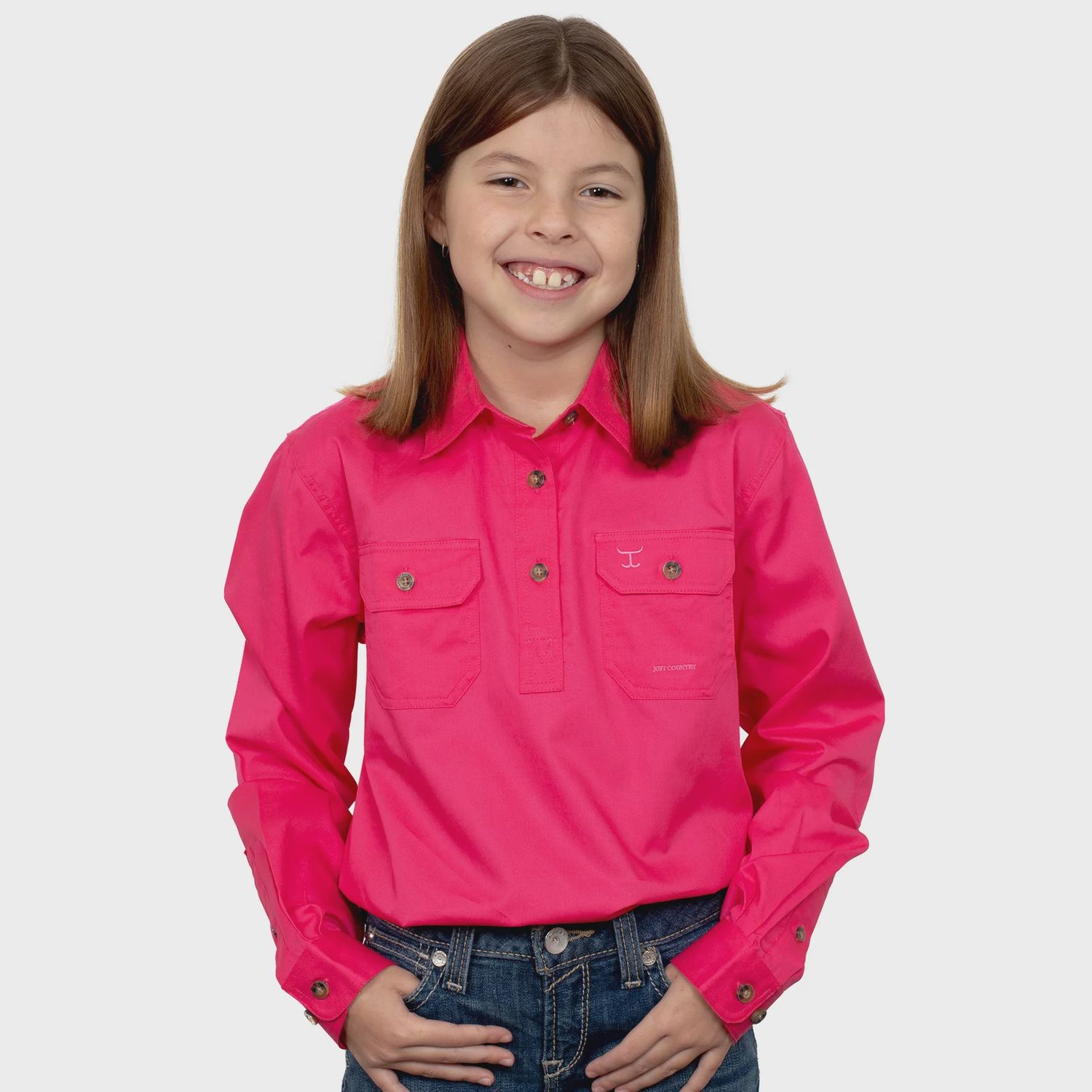 GIRLS KENZIE 1/2 BUTTON WORK SHIRT.
