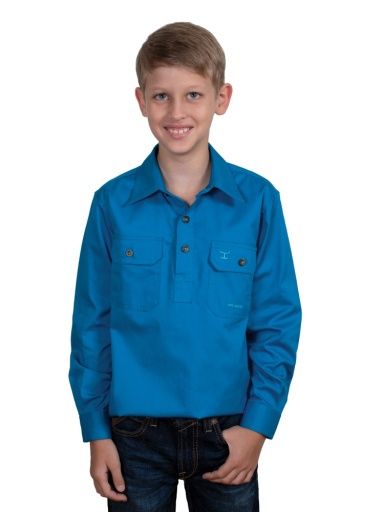 BOY'S - LACHLAN - 1/2 BUTTON., Colour: BLUE JEWEL, Season: JCA CORE PRODUCT, Size: XXSMALL