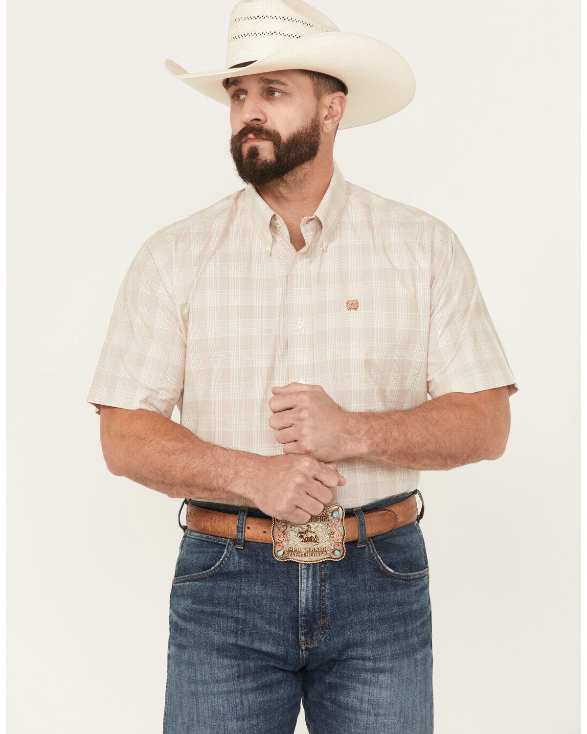 Cinch Men&#39;s Plaid Print Short Sleeve Button-Down Western Shirt