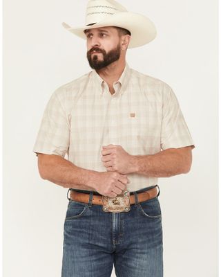 Cinch Men's Plaid Print Short Sleeve Button-Down Western Shirt.