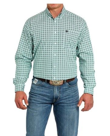 Cinch Men&#39;s Print Turquoise Long Sleeve Shirt