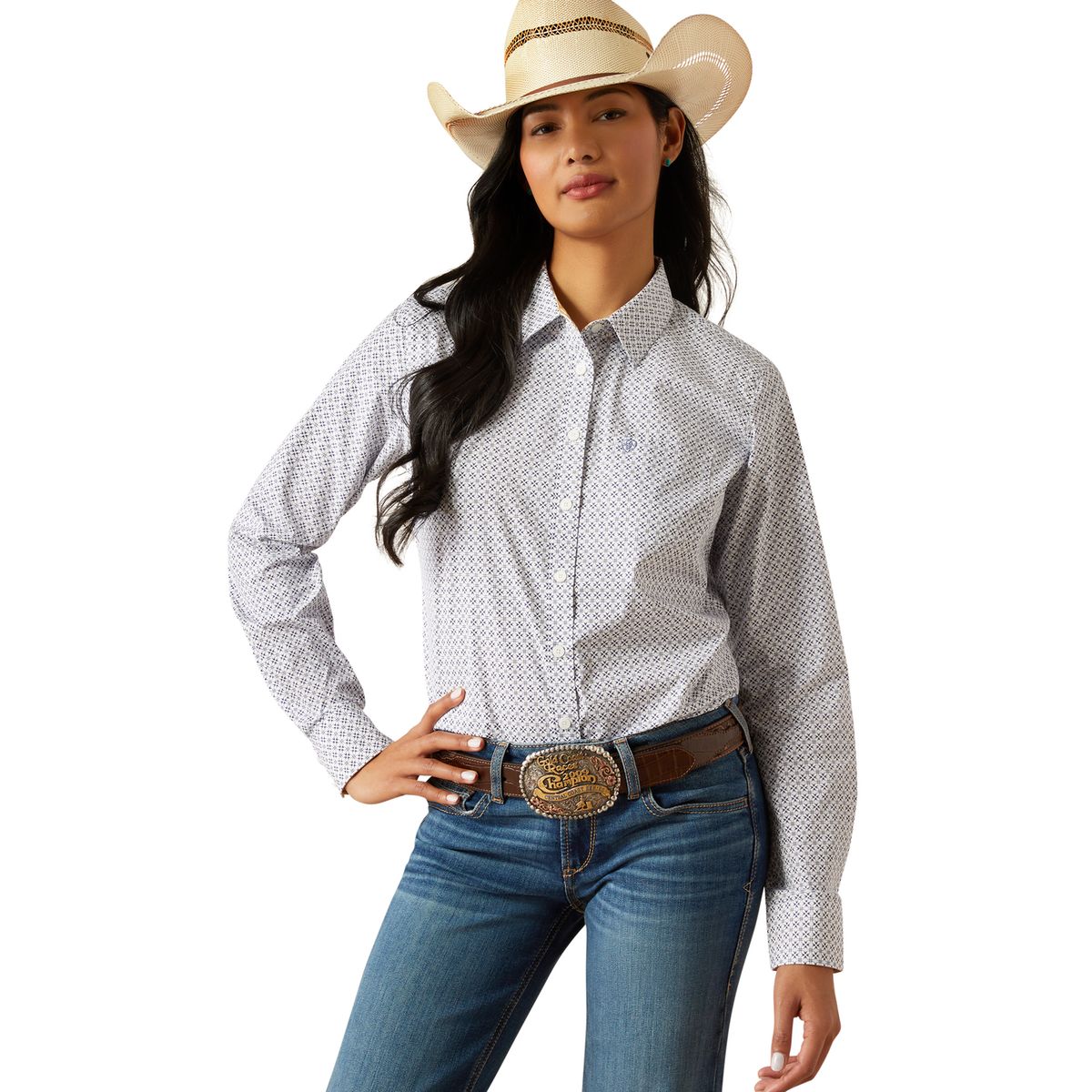 Ariat Women's Wrinkle Resistant Team Kirby Stretch Shirt - Ocean Geo., Size: XS