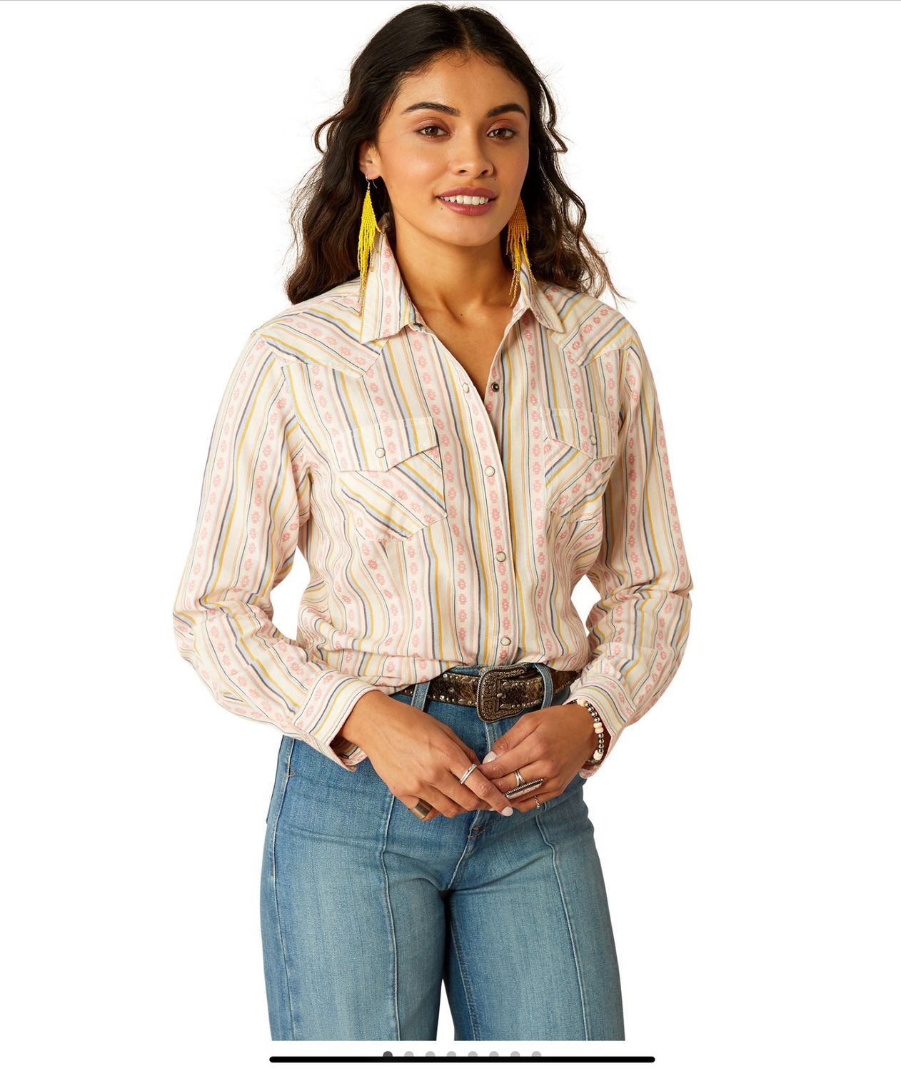 ARIAT WOMENS ALYSSA SNAP LS SHIRT CARNATION DOBBY.