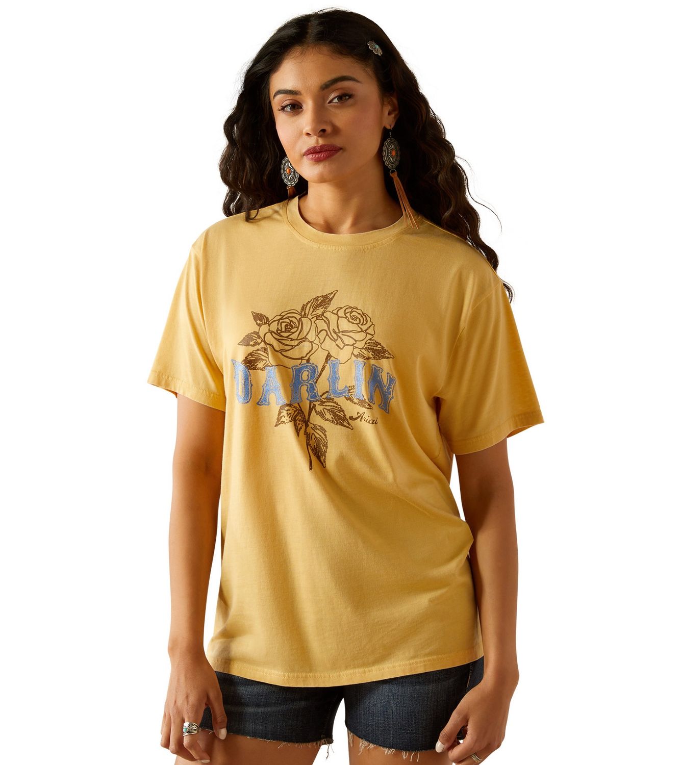 ARIAT WOMENS DARLIN ROSE TEE RATTAN., Size: XS