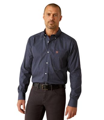 ARIAT MENS WRINKLE FREE ORNELL CLASSIC FIT NAVY.