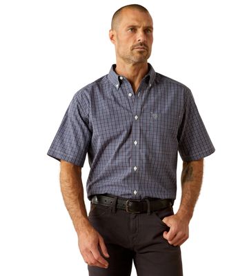 MENS WRINKLE FREE OAKLEE CLASSIC FIT SS SHIRT NAVY.