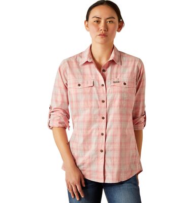 WOMENS REBAR DURASTRETCH WORK SHIRT POWDER PINK.