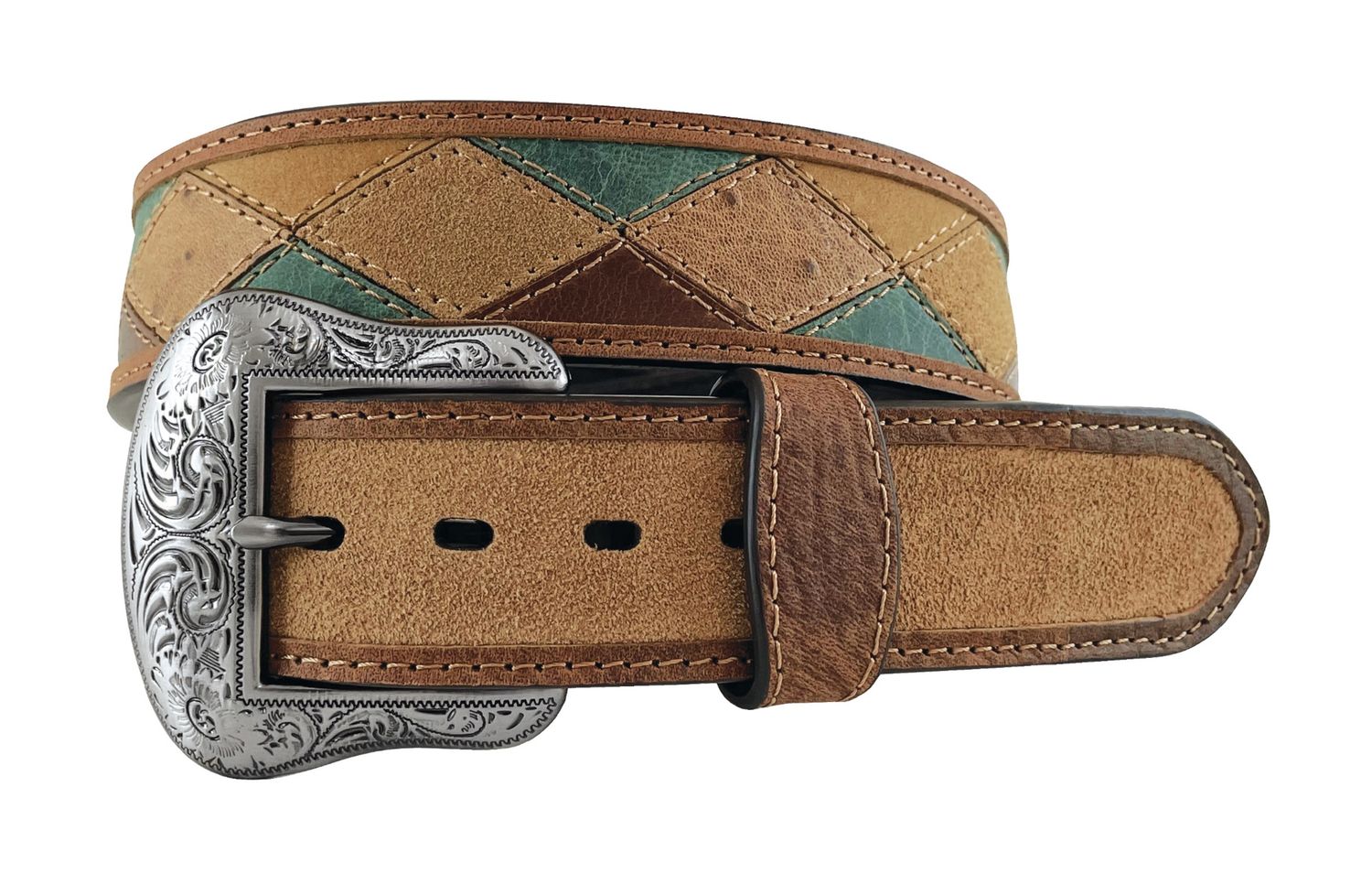 ROPER MENS CRAZYHORSE LEATHER PATCHWORK TAN BELT 8589500