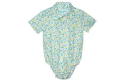 JC INFANTS FRANKIE SHORT SLEEVE FULL BUTTON JUMPSUIT WHITE DAISIES.