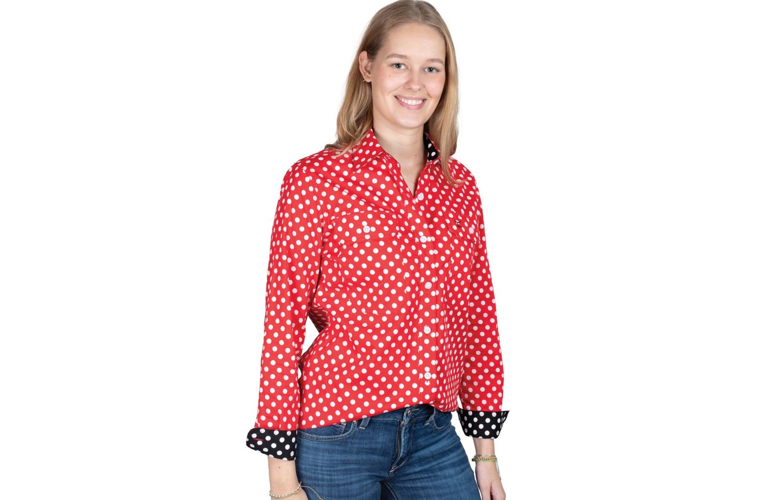 JC WOMENS ABBEY FULL BUTTON PRINT WORKSHIRT RED., Size: 08.0