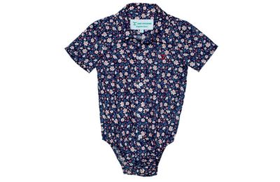 JC INFANTS FRANKIE SHORT SLEEVE FULL BUTTON JUMPSUIT NAVY DAISY.