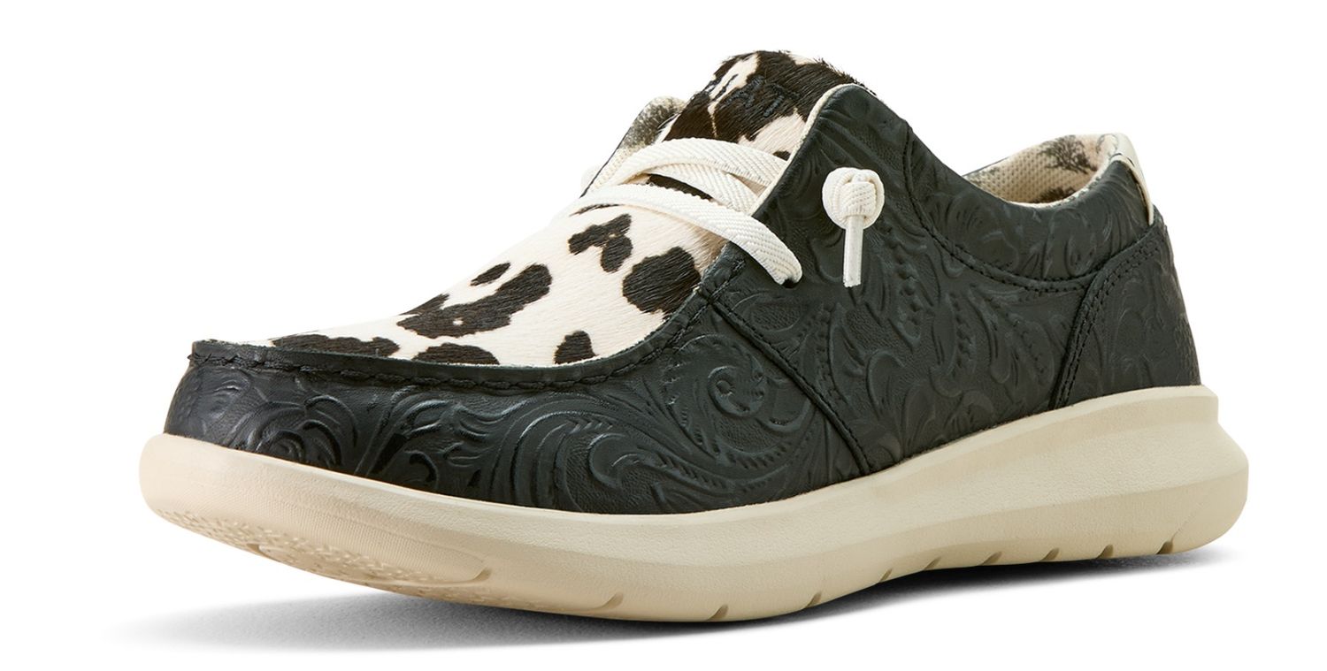 WOMENS HILO BLACK FLORAL EMBOSS/BLACK &amp; WHITE HAIR ON