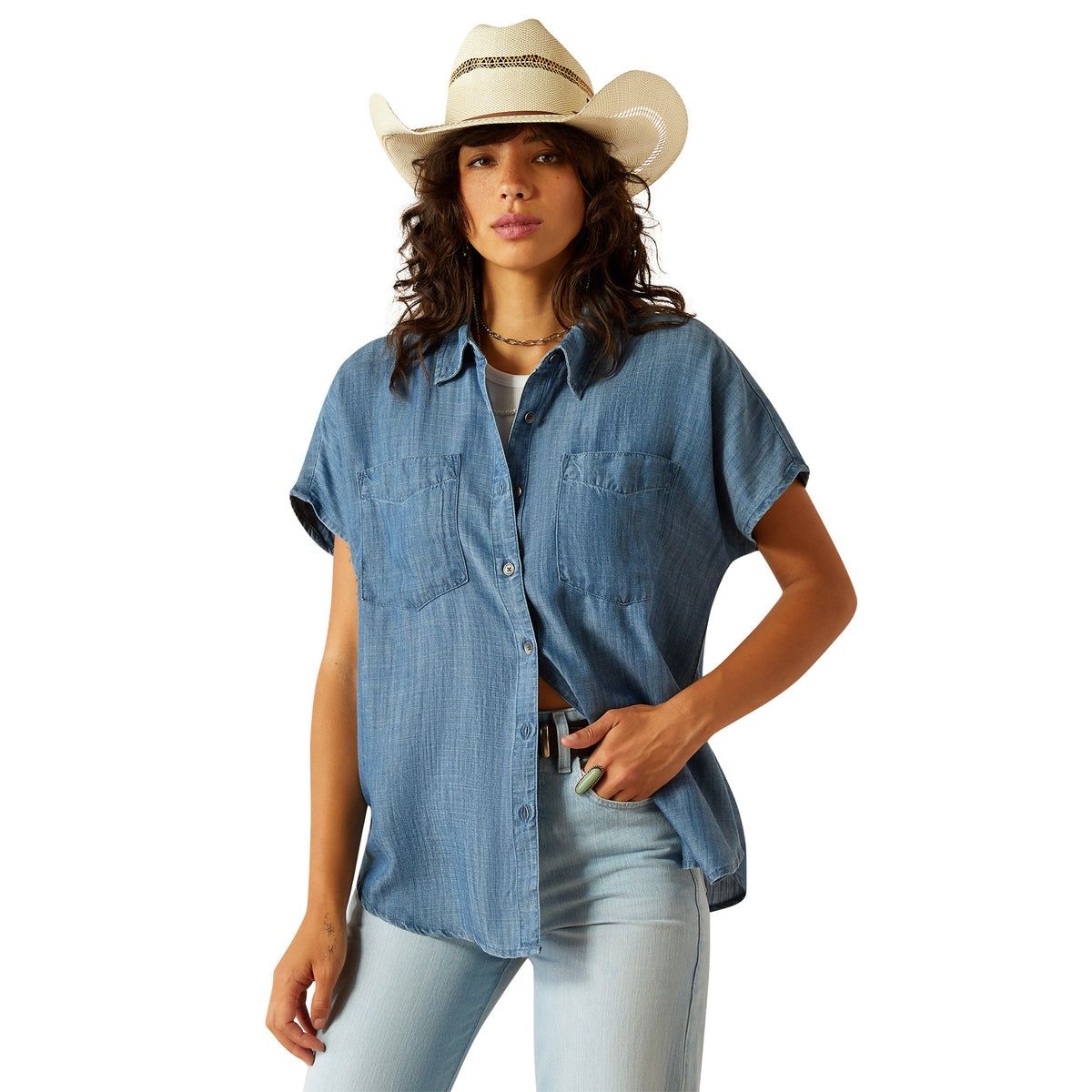 WOMENS VACATION SHIRT CHAMBRAY., Size: XS