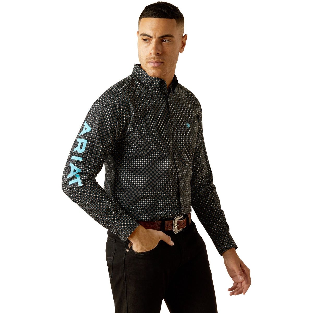 MENS TEAM ABEL FITTED LS SHIRT BLACK/BLUE.