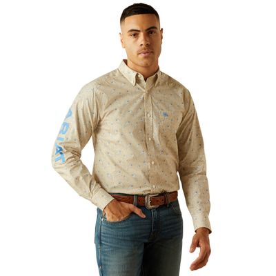 MENS TEAM ALDER FITTED SHIRT KHAKI/BLUE.