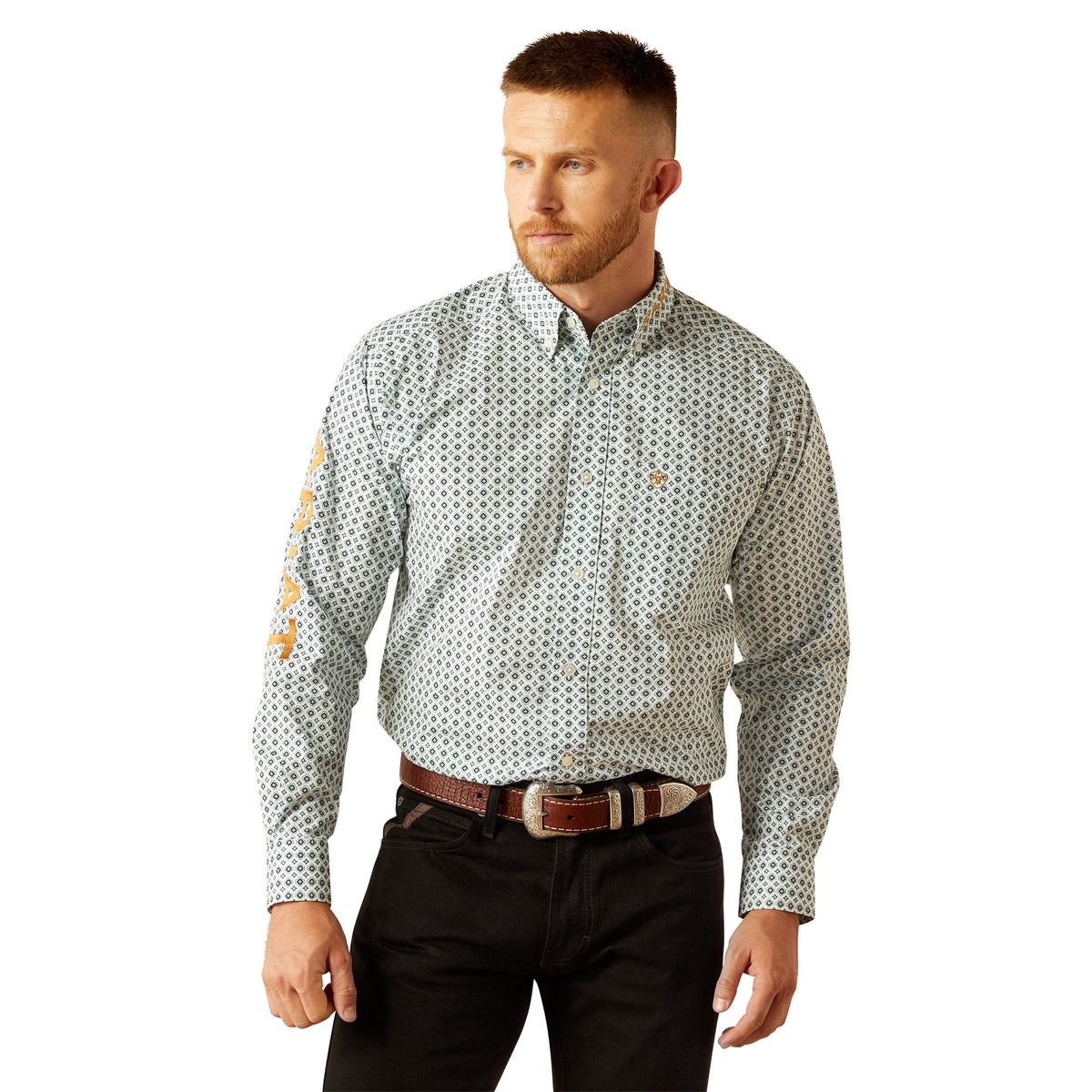 MENS TEAM FRANKLIN LS SHIRT BLUE/BROWN.