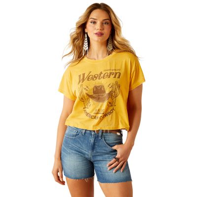 WOMENS GOLD RUSH SS CROP TEE MANGO MOJITO.