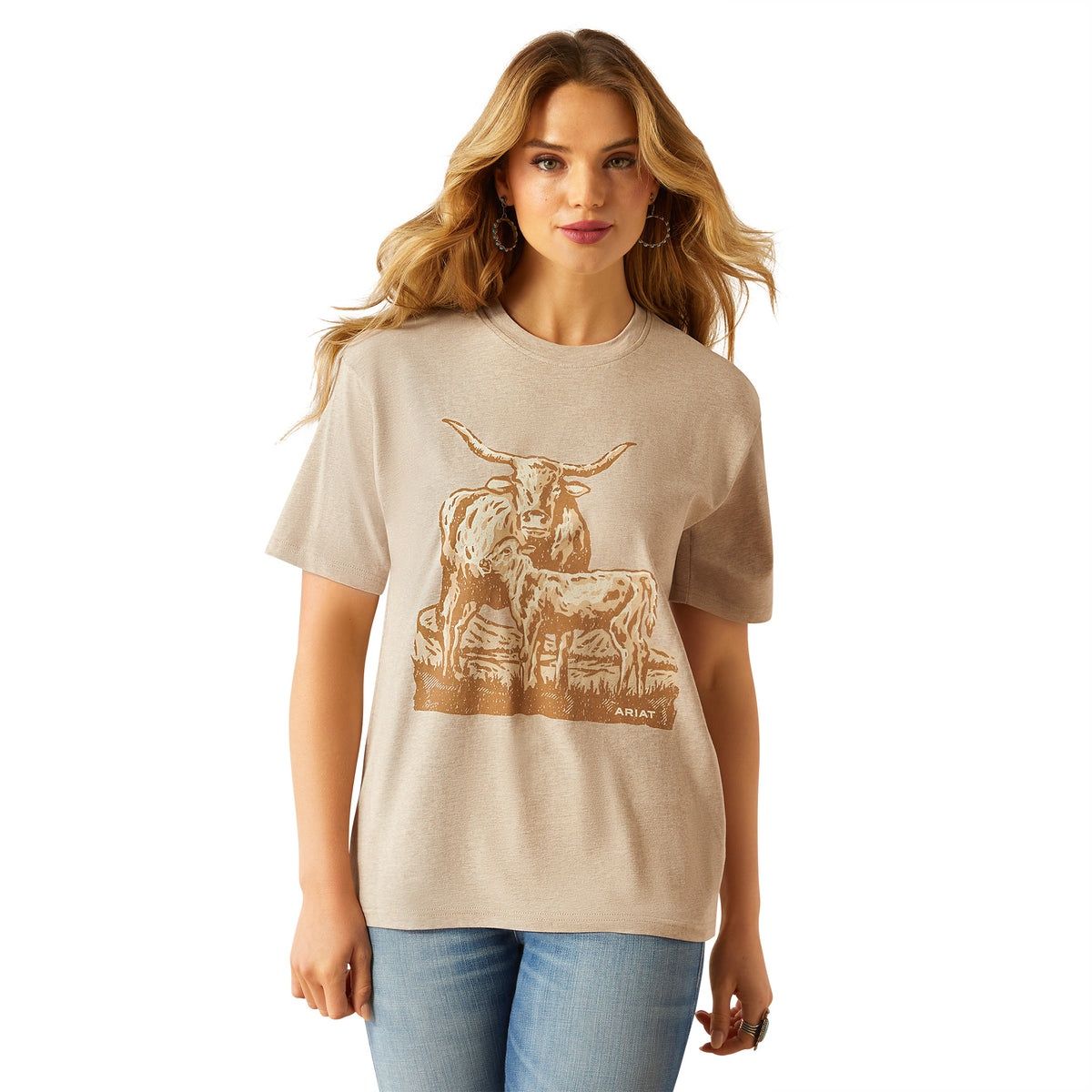 WOMENS LONGHORN SS TEE OATMEAL HEATHER., Size: XS
