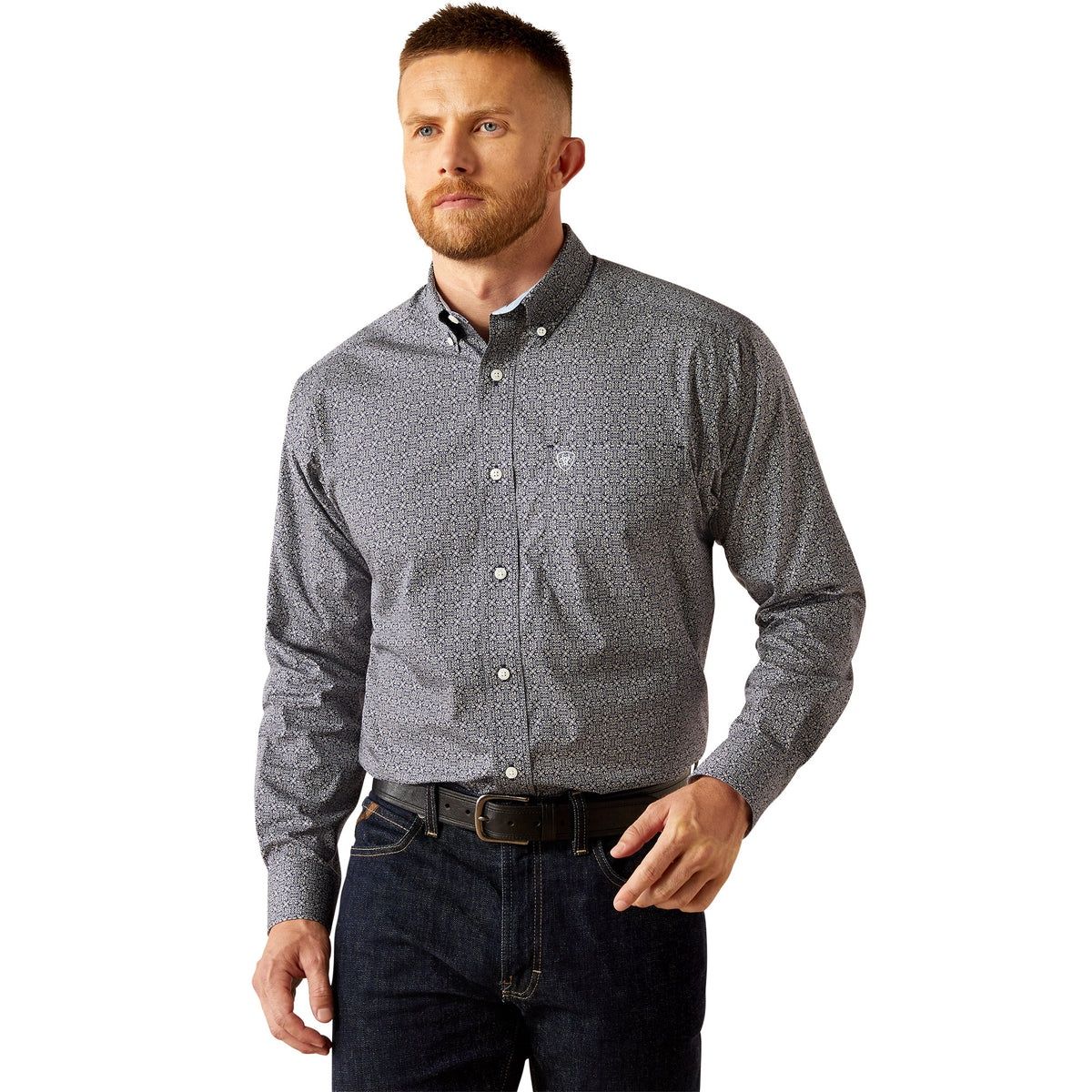 MENS WRINKLE FREE DOUGLAS LS SHIRT DARK BLUE.