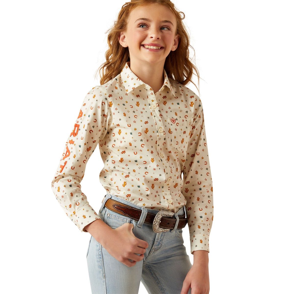 GIRLS TEAM KIRBY LS SHIRT SIENNA ALLOVER PRINT., Size: XS