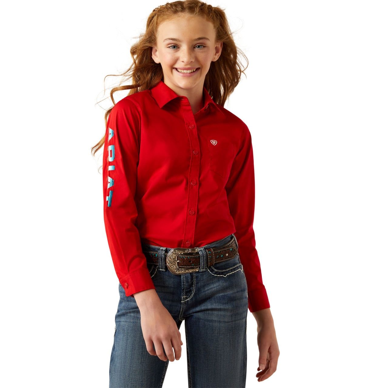 GIRLS TEAM KIRBY LS SHIRT EQUESTRIAN RED., Size: XS