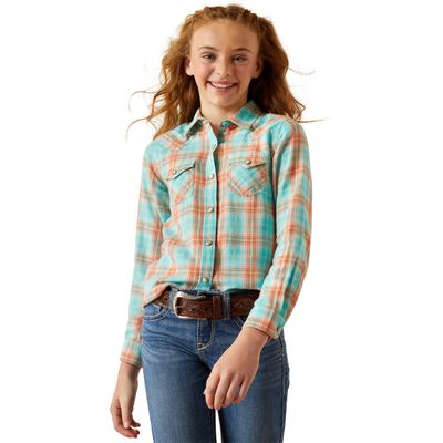 GIRLS EDAN SNAP LS SHIRT BLUE PLAID.