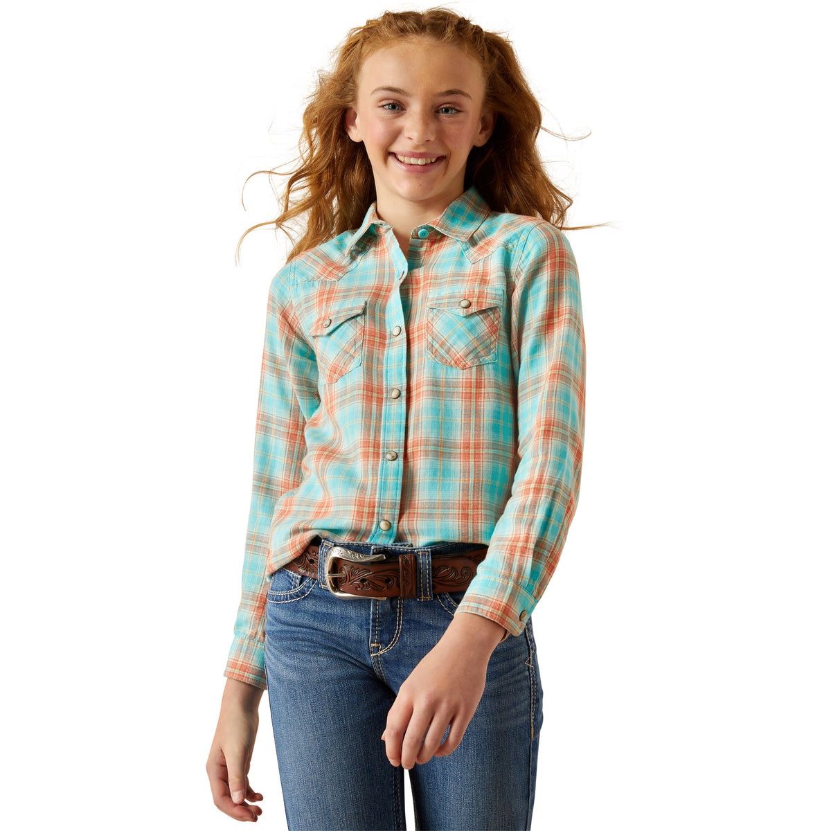 GIRLS EDAN SNAP LS SHIRT BLUE PLAID., Size: XS