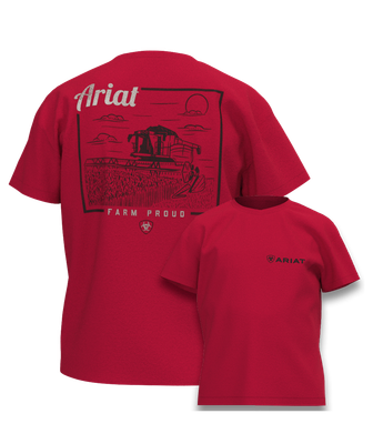 ARIAT BOYS PROUD FARMER SS TEE REDLINE.