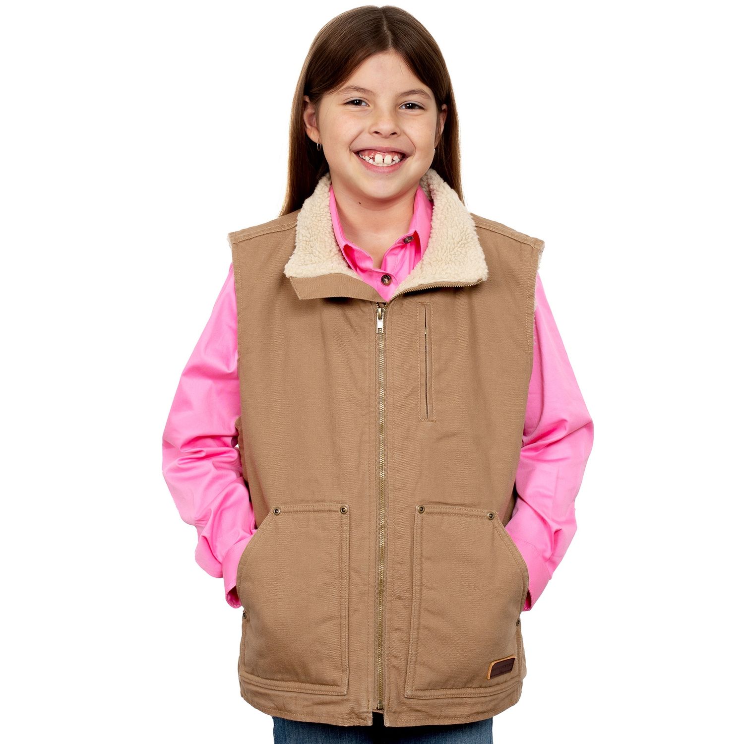 KIDS DIAMANTINA SHERPA VEST, Colour: Khaki, Size: XSML