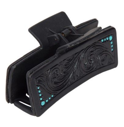 TOOLING LEATHER HAIR CLIP, Colour: BLACK