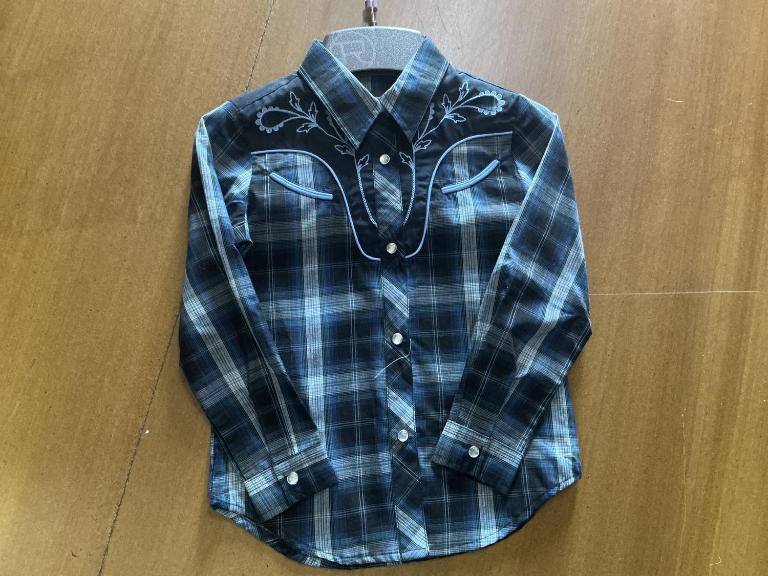 ROPER GIRLS KARMAN SPECIAL COLLECTION LS SHIRT PLAID BLUE.