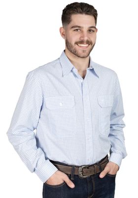 JUST COUNTRY MENS AUSTIN FULL BUTTON WORKSHIRT DUSTY BLUE.