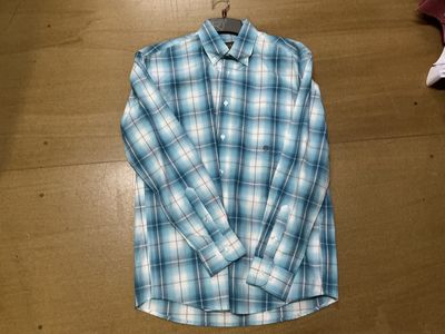 MENS AMARILLO COLLECTION LS SHIRT PLAID BLUE.