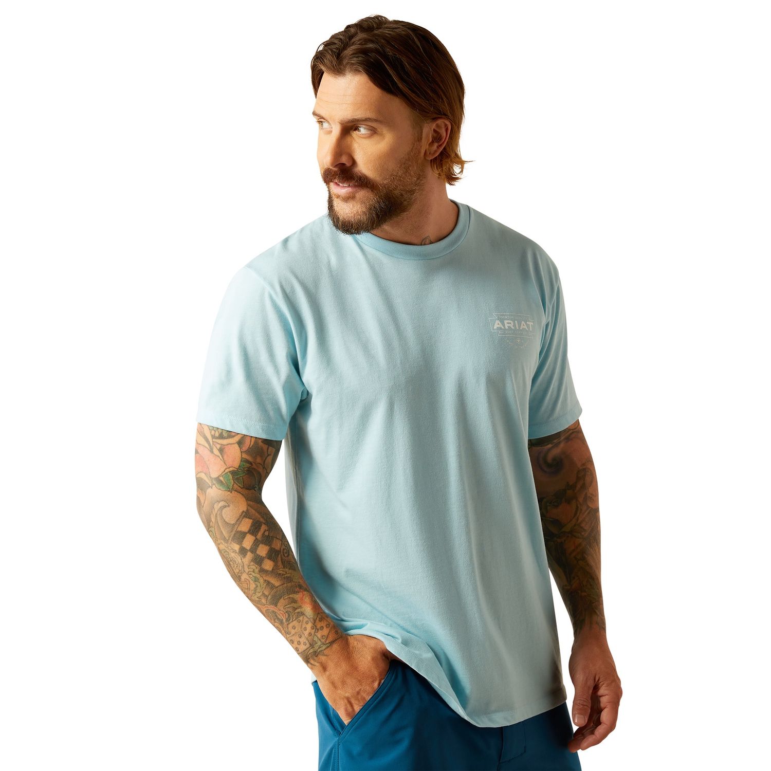 ARIAT MENS SOUTHWEST SIMPLE SS TEE SKY BLUE HEATHER., Size: S